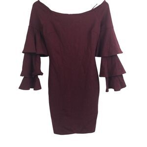 Gianni Bini Tinsley Off The Shoulder Ruffle Tier Sleeve Midi Dress Merlot XS NWT